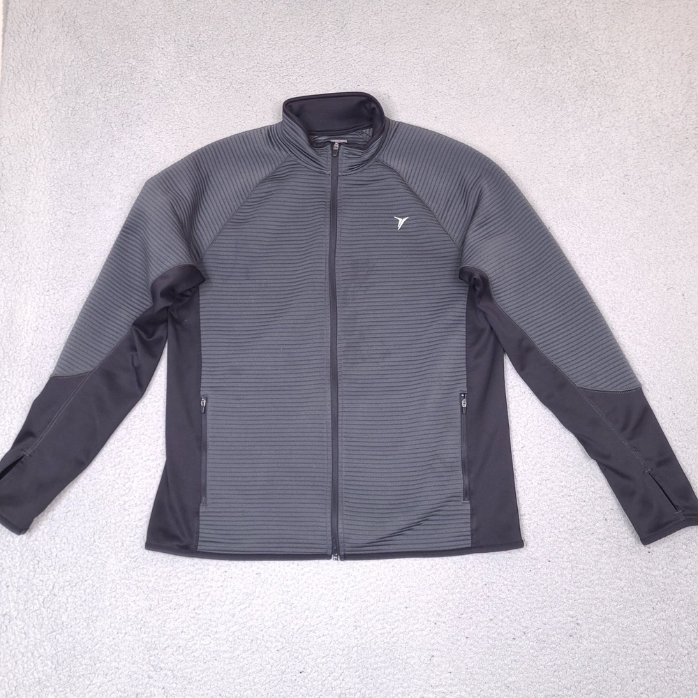 Old Navy Active Jacket Mens Large Gray Ribbed Full Zip Training Thumbholes